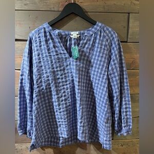 L.L. Bean Women's Navy Checkered Blouse